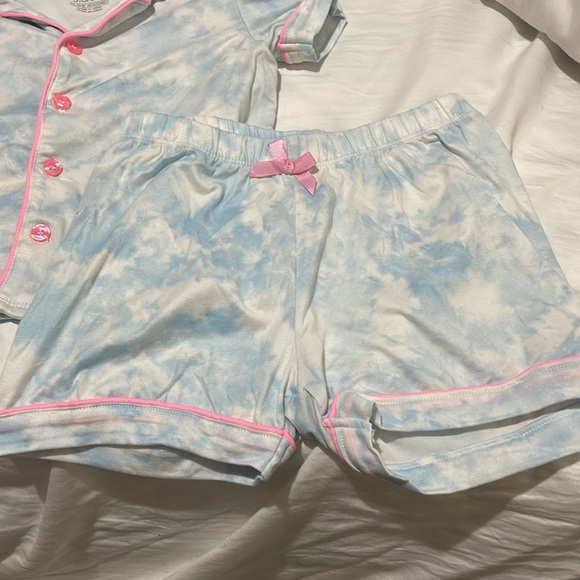 Sweet Dreams S 6/6x short sleeve button down top shorts set blue clouds euc - Picture 2 of 8